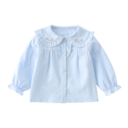 Girl's Cotton White Base Long-sleeved Shirt