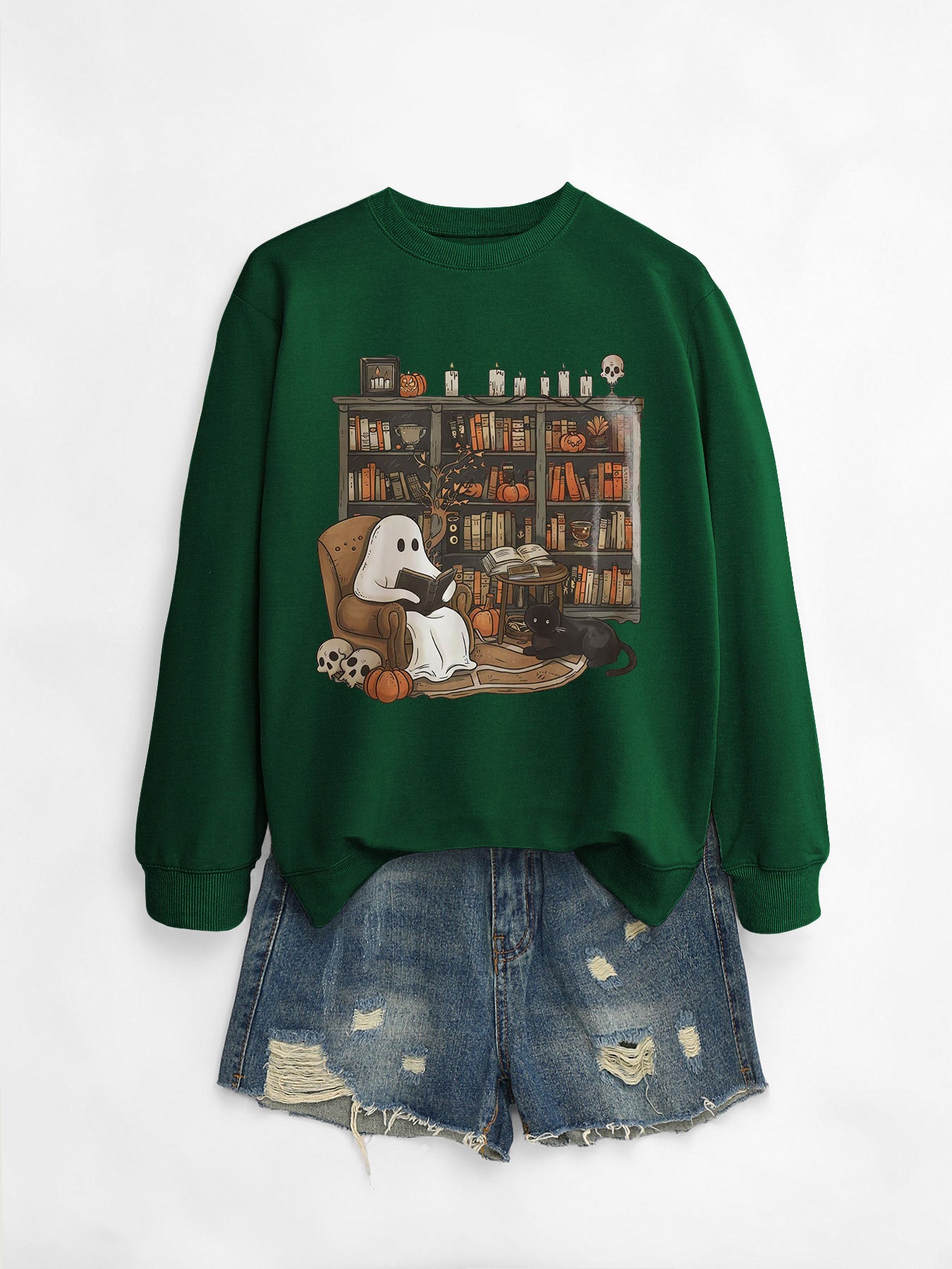 Womens Bookshelf Ghost Sweater