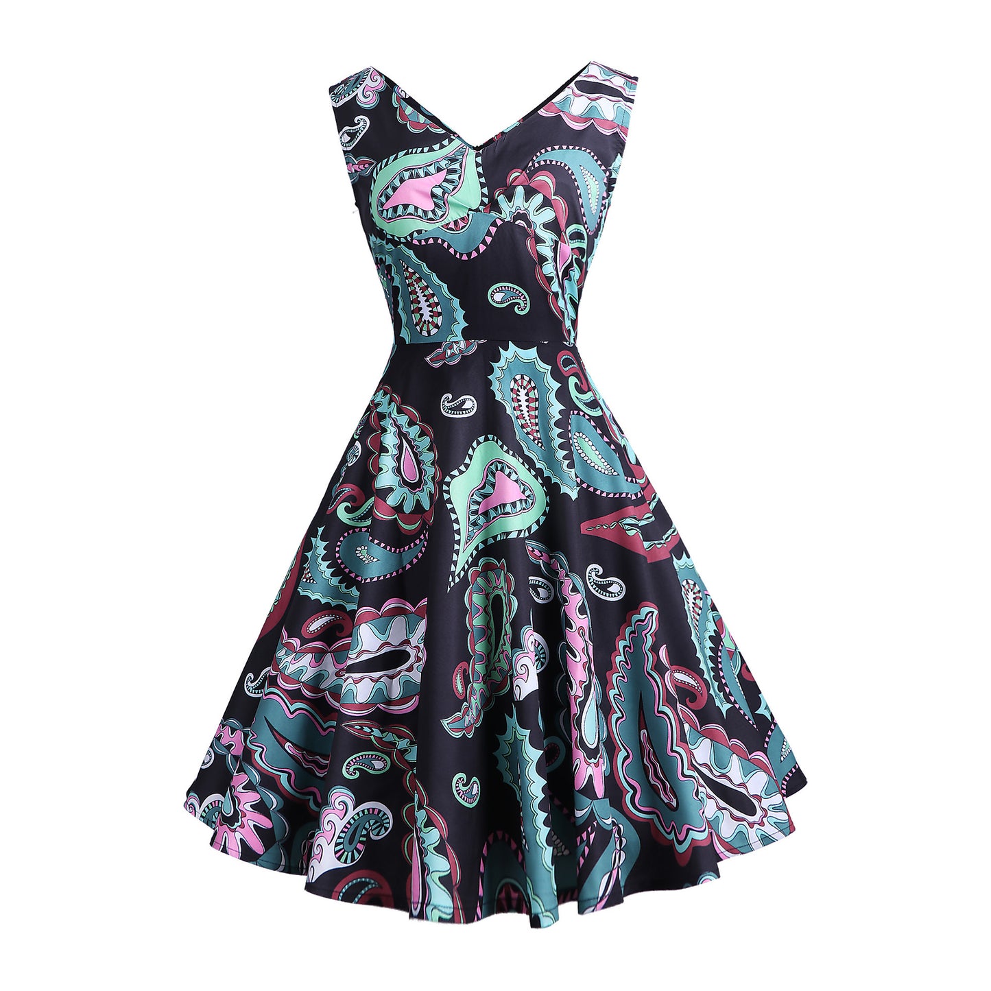 Retro Printed Maxi Sleeveless Dress Women