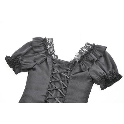 Dark in Love Seraphina Ruched Puff Sleeve Corset Top in Black