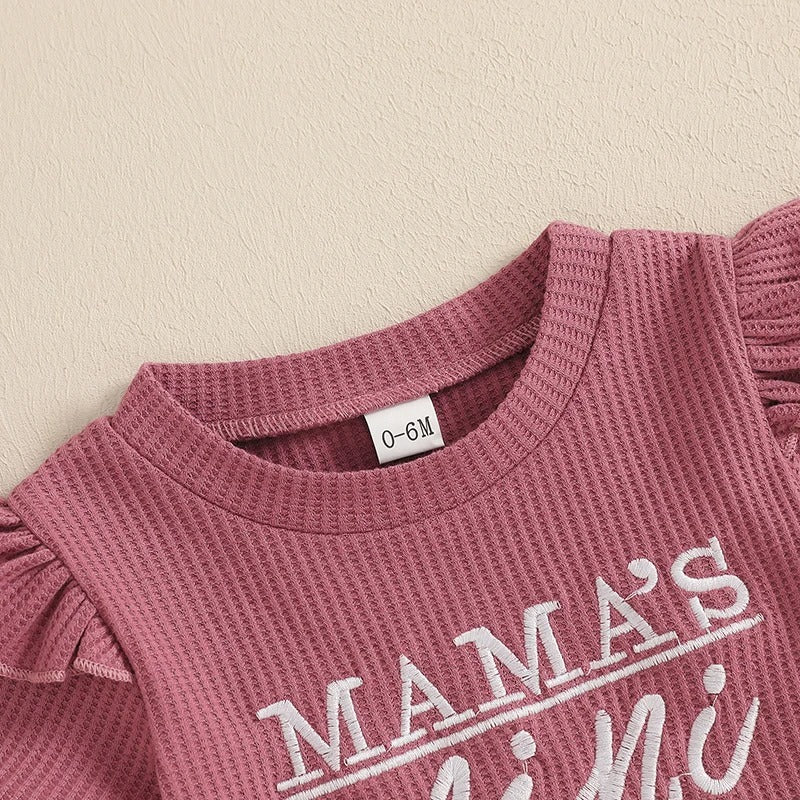 Girls Embroidery Waffle Suit