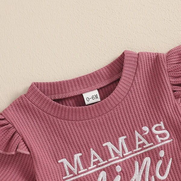 Girls Embroidery Waffle Suit