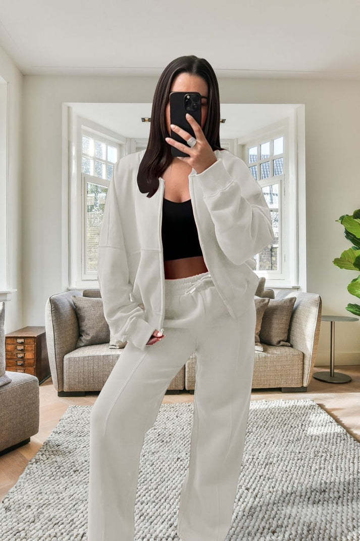 Survêtement molletonné bomber oversize pour femme - Veste zippée et pantalon large