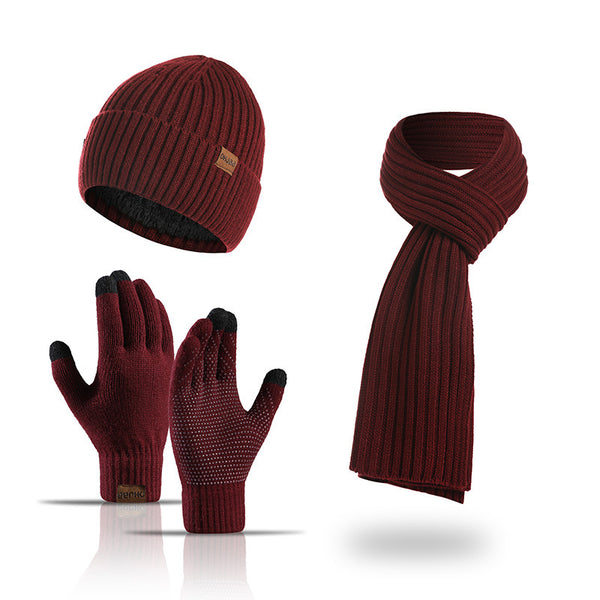Ensemble bonnet, écharpe et gants tricotés de couleur unie pour l'hiver