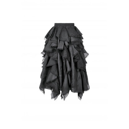 Dark in Love Morrigan Ruffled Goth Midi Skirt in Black