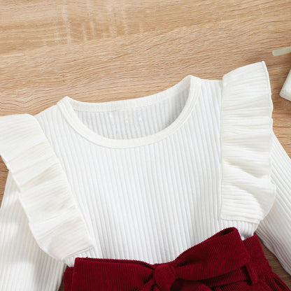 Girls Lace Long-sleeved Corduroy Suit