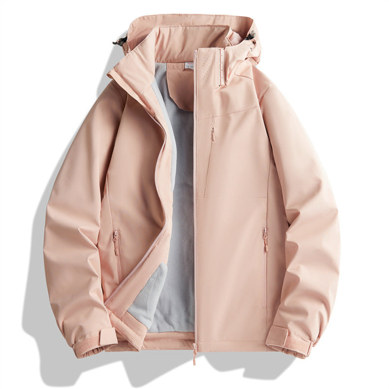 Couple Single-layer Jacket Windproof Sports Fleece-lined Padded Overalls
