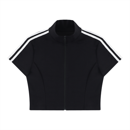 Women's Cropped Full Zip Short Sleeve T-Shirt 220GSM