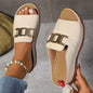 Women's Chain Wedge Platform Sandals | Peep-Toe Slides