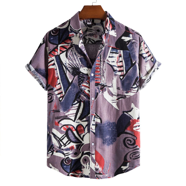 Printed Casual Men's Short-sleeved Shirt Lapel