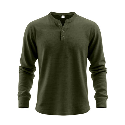 Mens Casual Loose-fit Long-sleeve Henley Shirt
