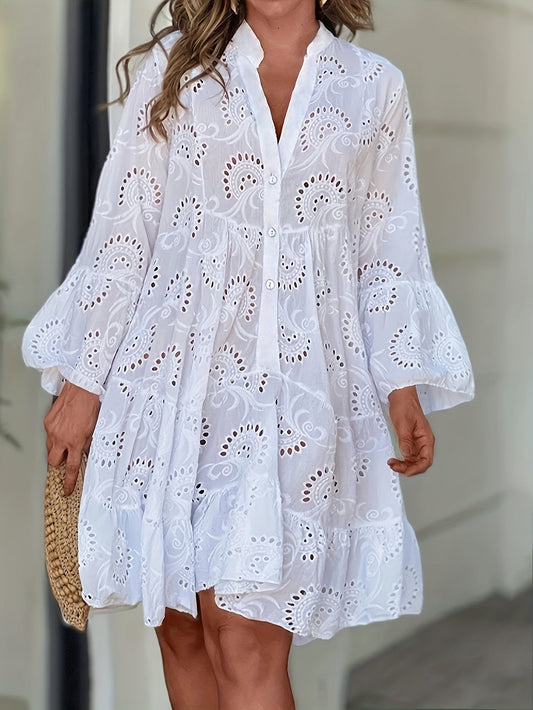 Robe sexy unie à col en V, ample et ajourée, pour femme, printemps et été, modèle Nian Nian (européen et américain)