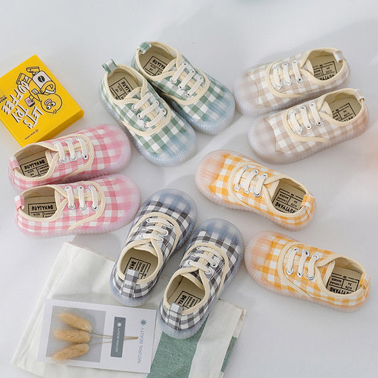 Plaid Canvas Shoes Elastic Band Slip-on Children