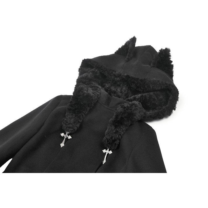 Manteau gothique Dark in Love avec oreilles de chat en fausse fourrure