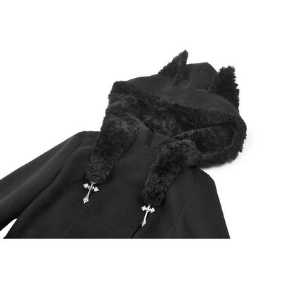 Manteau gothique Dark in Love avec oreilles de chat en fausse fourrure