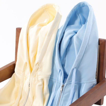 Loose Cotton Hooded Zipper Sweatshirt