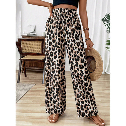 Pantalon décontracté à jambe droite et large pour femme, imprimé léopard