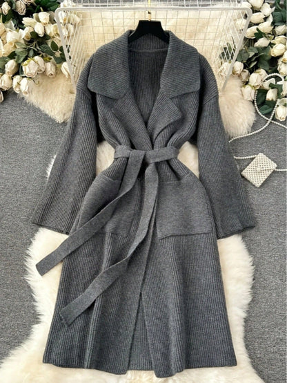 Elegant Minimalist Long-style Fashion Knit Cardigan Coat