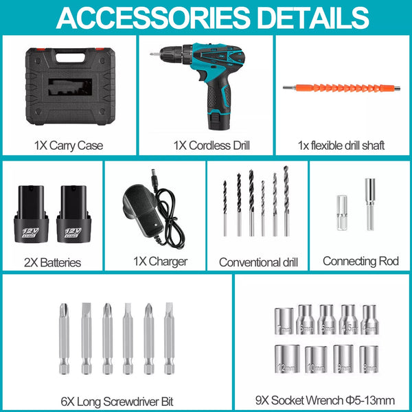 12V Cordless Drill and Screwdriver Kit