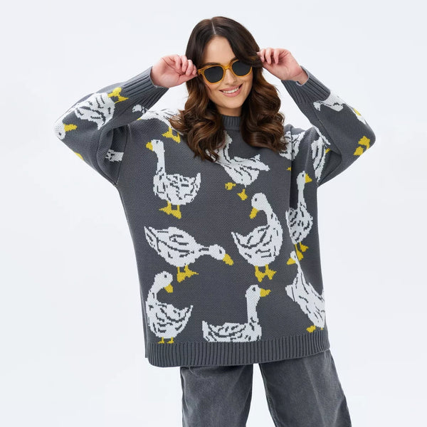 Pull pour femme avec imprimé canard, personnalité mode