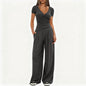 Women's Short Sleeve Sportswear & Wide Leg Pants Set