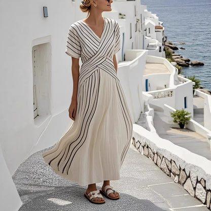 Loose Striped Retro Midi Dress