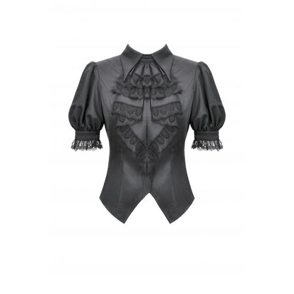 Dark in Love Viktoria Lace Ruffle Gothic Blouse in Black