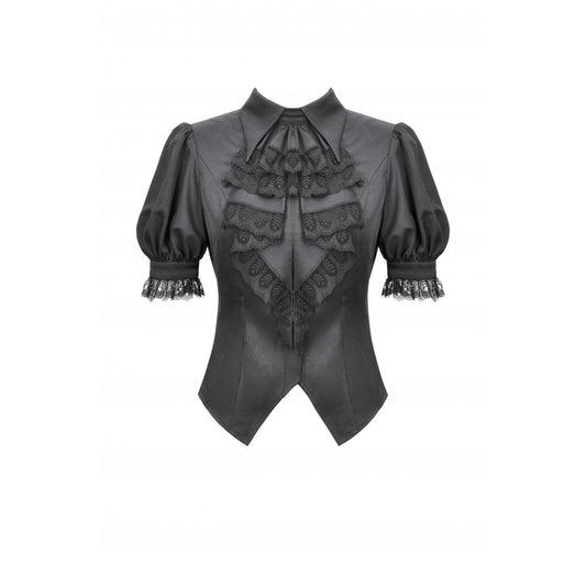 Dark in Love Viktoria Lace Ruffle Gothic Blouse in Black