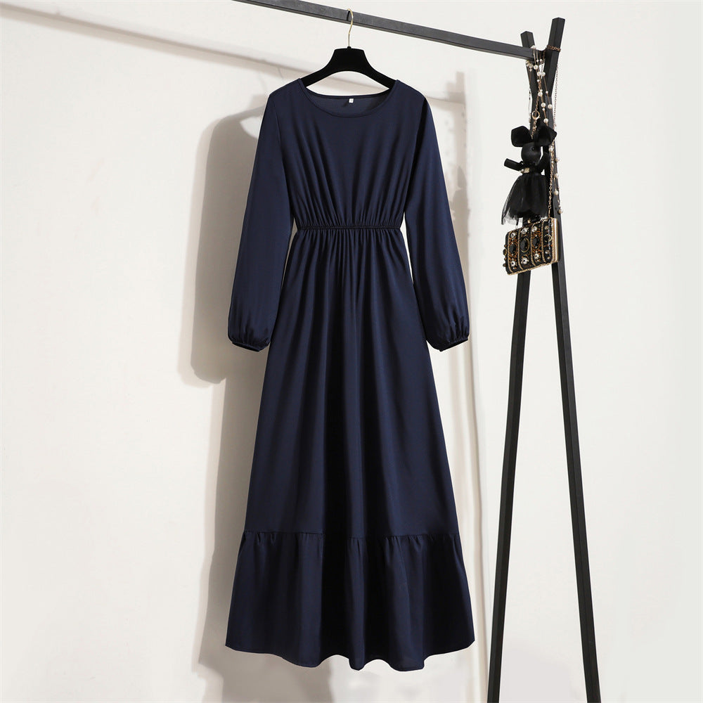 Womens Long-Sleeve Crew-Neck Base-Layer Waist-Cinching Slimming Dress