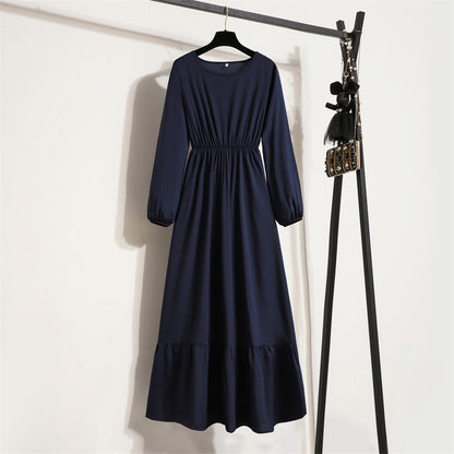 Womens Long-Sleeve Crew-Neck Base-Layer Waist-Cinching Slimming Dress