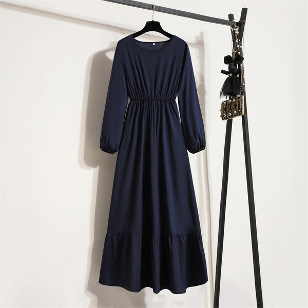 Womens Long-Sleeve Crew-Neck Base-Layer Waist-Cinching Slimming Dress