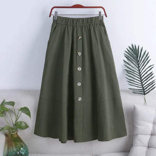 Button Elastic Waist Big Hem Skirt