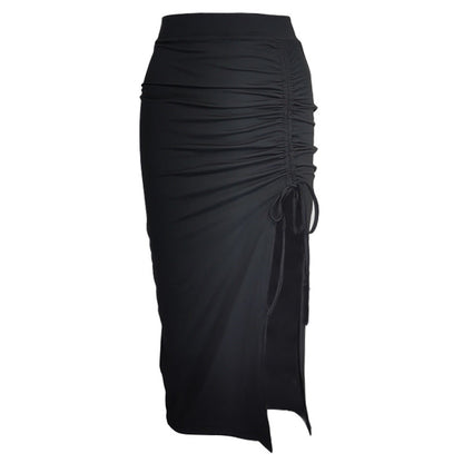 Nouvelle robe femme automne et hiver, couleur unie, taille haute, jupe mi-longue amincissante.