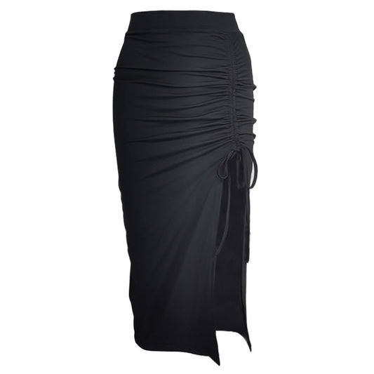 Nouvelle robe femme automne et hiver, couleur unie, taille haute, jupe mi-longue amincissante.
