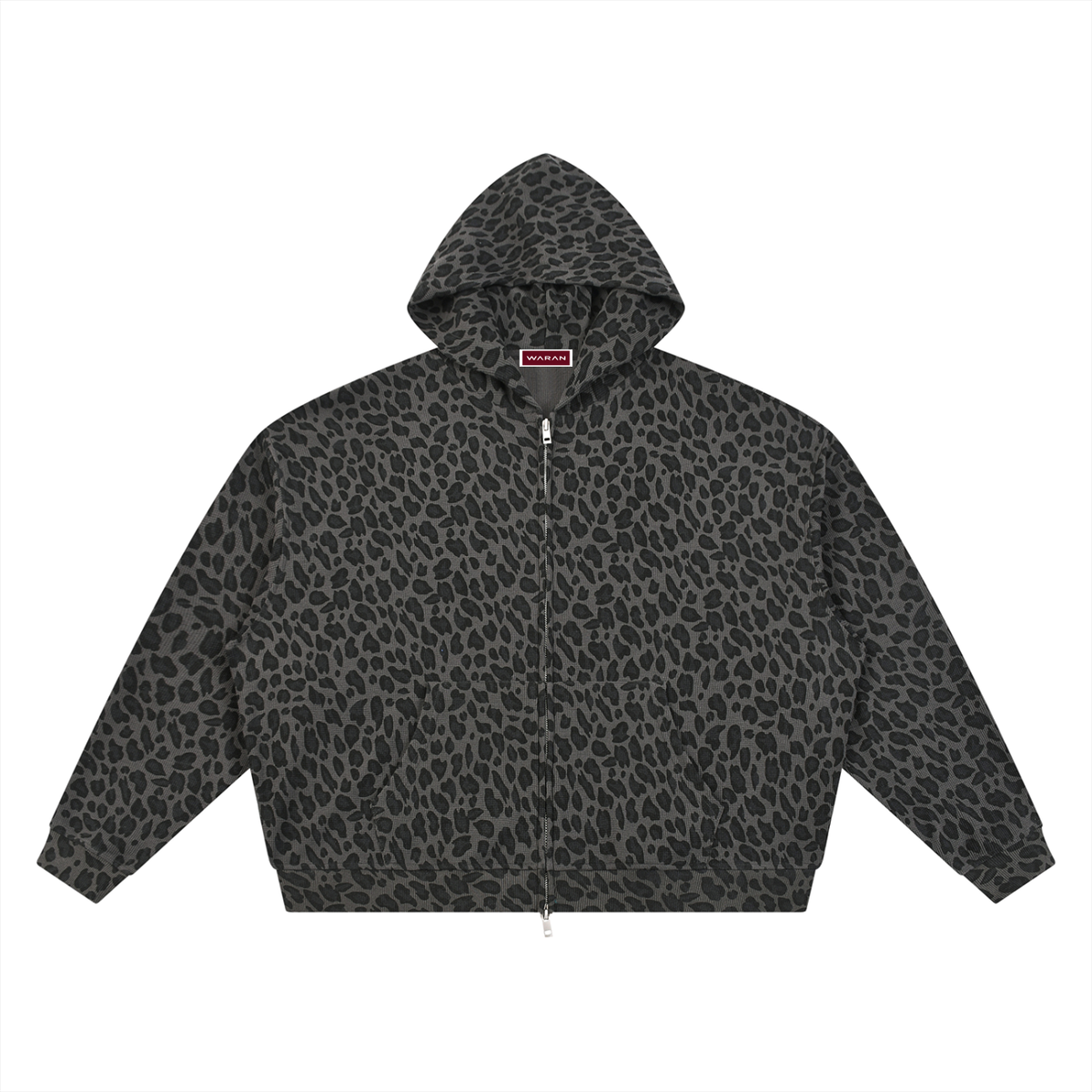 Unisex Leopard Print Waffle Full Zip Hoodie