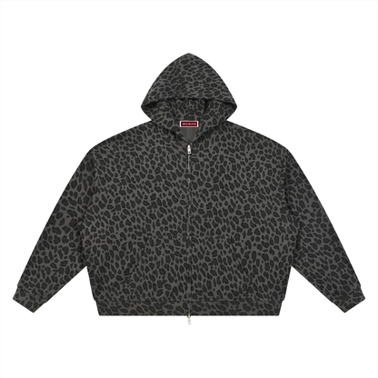 Unisex Leopard Print Waffle Full Zip Hoodie
