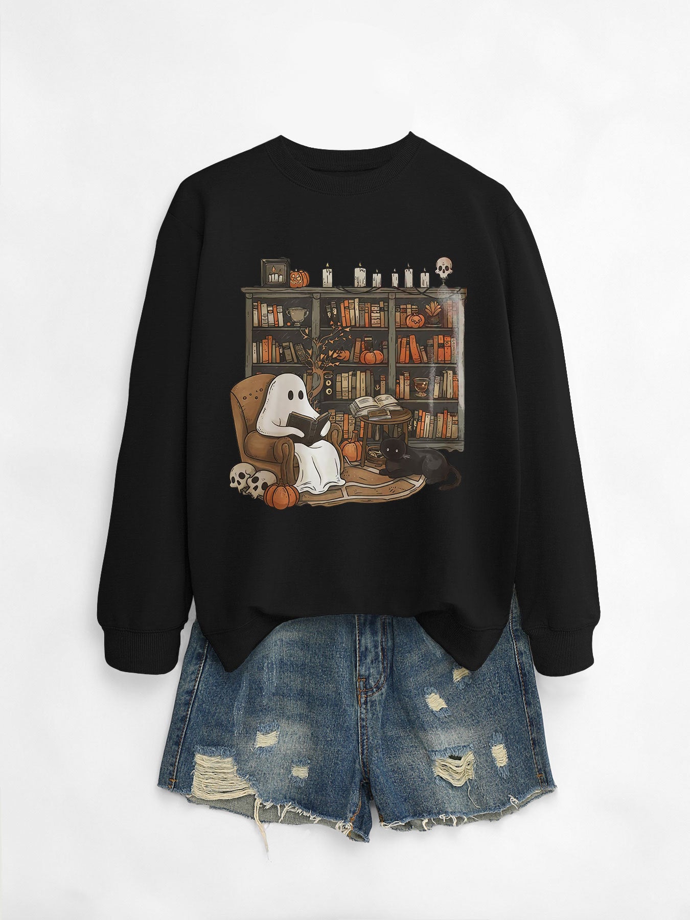 Womens Bookshelf Ghost Sweater