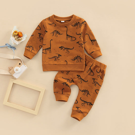 Bone Dragon Floral Print Long Sleeve Pullover Two-piece Set