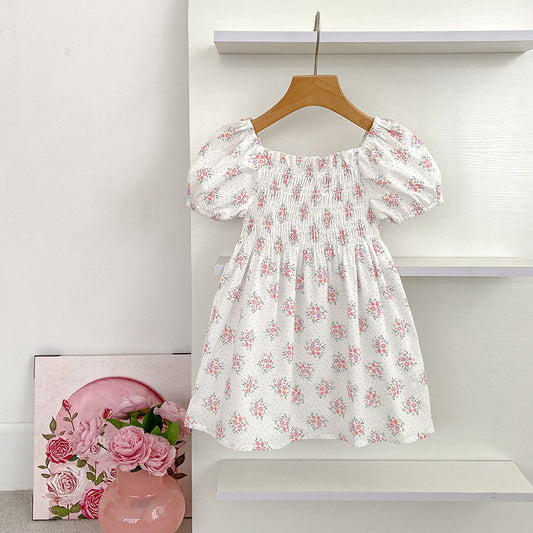 Girls' Short-sleeved Floral Dress