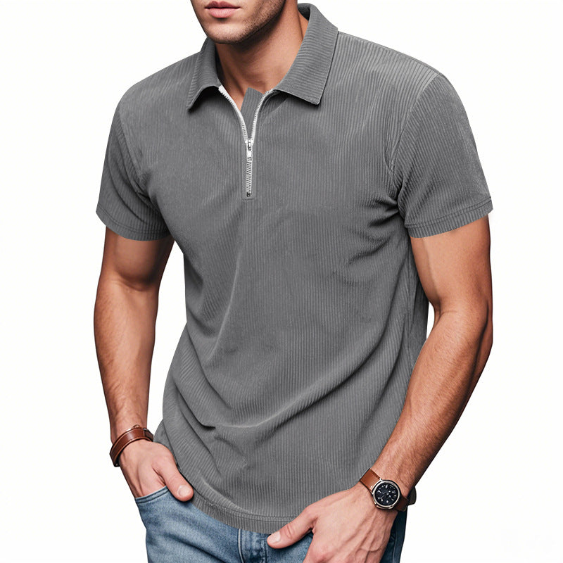 Men's Corduroy Half-Zip Polo Shirt - Short Sleeve
