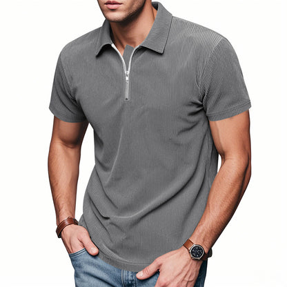 Men's Corduroy Half-Zip Polo Shirt - Short Sleeve