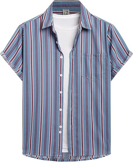 Striped And Solid-color Short-sleeve Shirt-cardigan