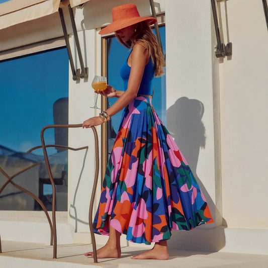 Womens Printing Bohemian Midi Skirt