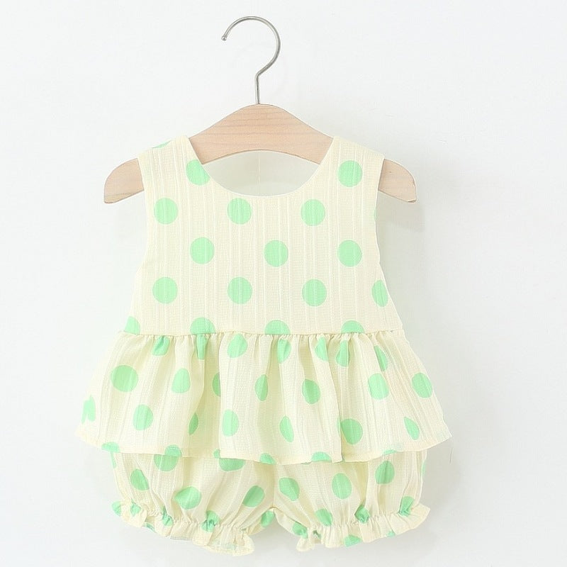 Girls Polka-Dot Cotton Vest 2-Piece Set