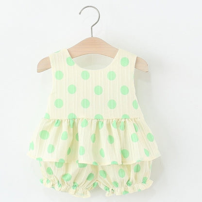 Girls Polka-Dot Cotton Vest 2-Piece Set