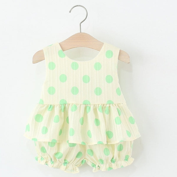 Girls Polka-Dot Cotton Vest 2-Piece Set