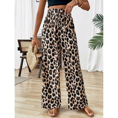 Pantalon décontracté à jambe droite et large pour femme, imprimé léopard