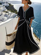 Loose Striped Short-Sleeve Maxi Dress