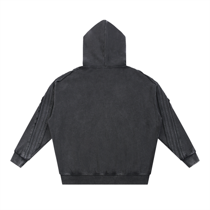 Snow Washed Tape Raw Edge Zip Hoodie 420GSM