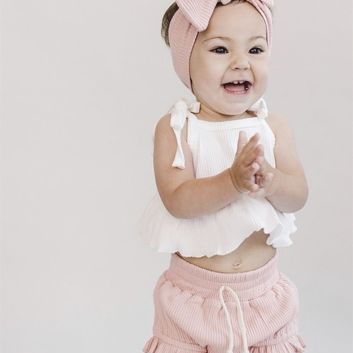 Girls' Baby Knitted Sunken Stripe Stretch Vest Shorts